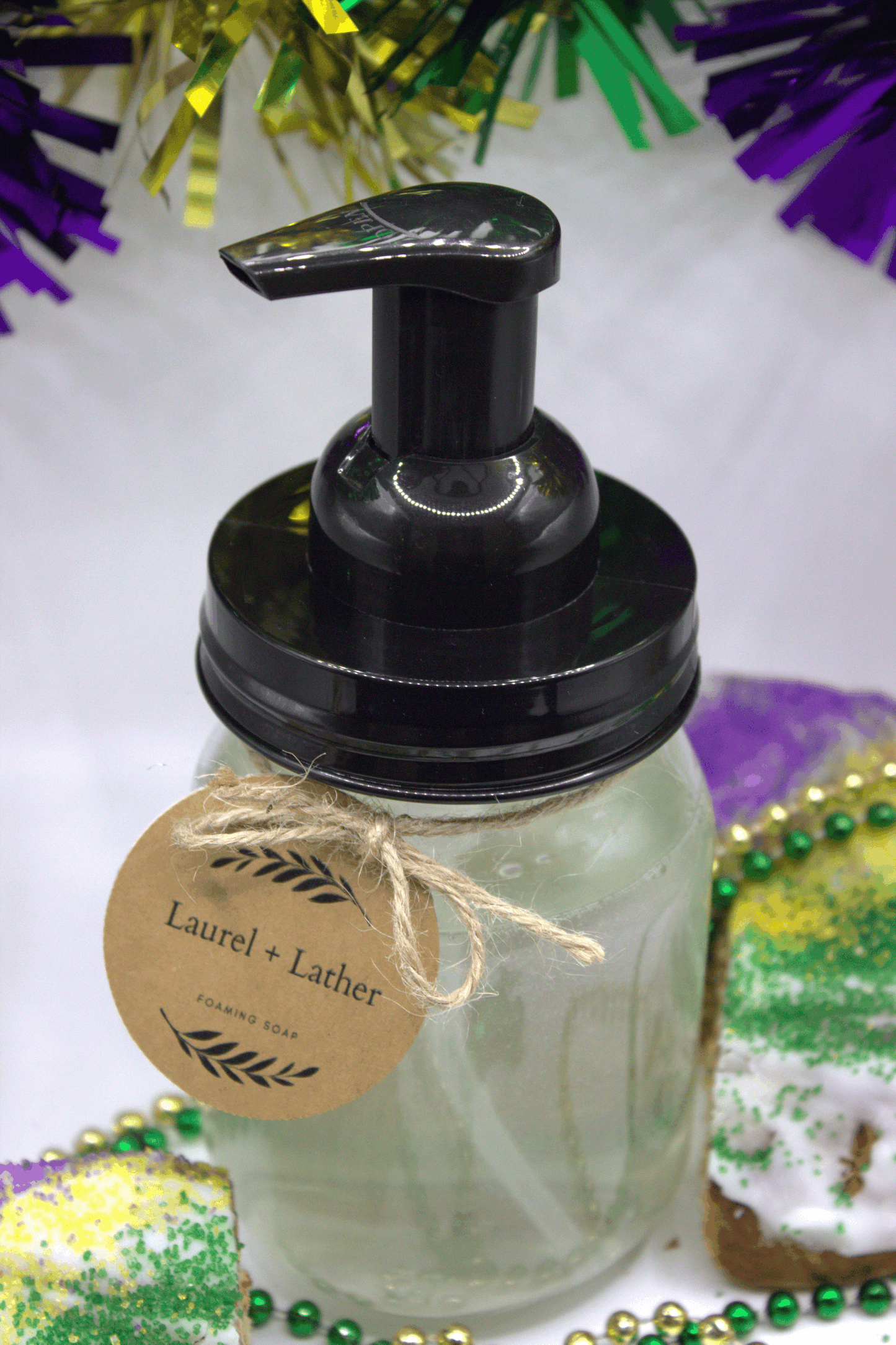 MARDI GRAS Mason Jar Foaming Hand Soap & Dispenser | 16oz
