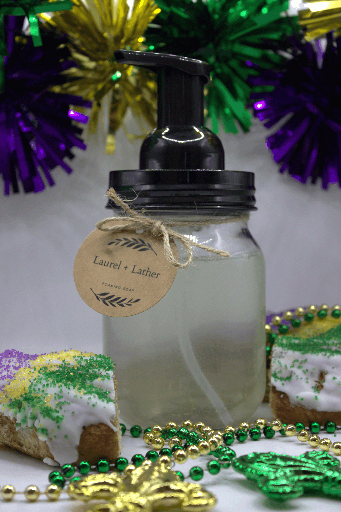 MARDI GRAS Mason Jar Foaming Hand Soap & Dispenser | 16oz